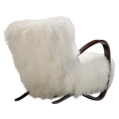 Jindrich Halabala Lounge Chair in White Tibetan Lambswool