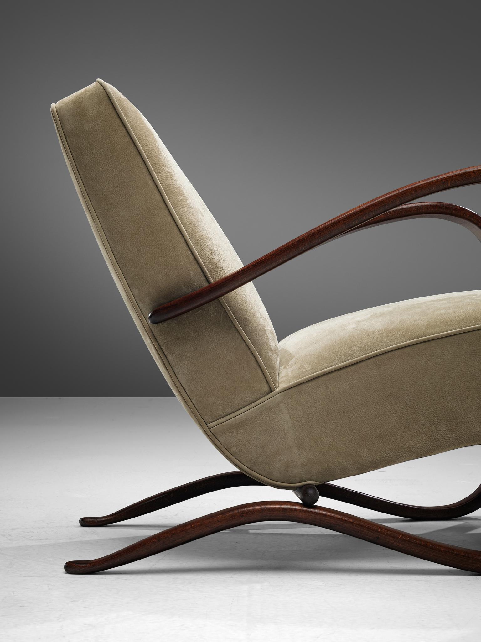 Jindrich Halabala Lounge Chair Reupholstered in Soft Green Leather 2
