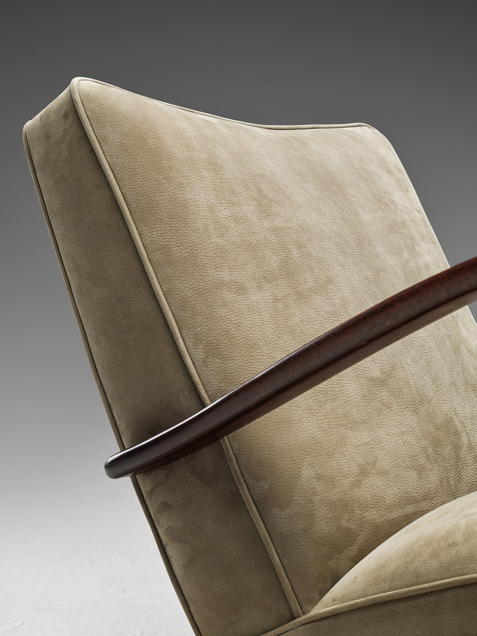 Jindrich Halabala Lounge Chair Reupholstered in Soft Green Leather 3