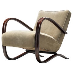 Jindrich Halabala Lounge Chair Reupholstered in Soft Green Leather