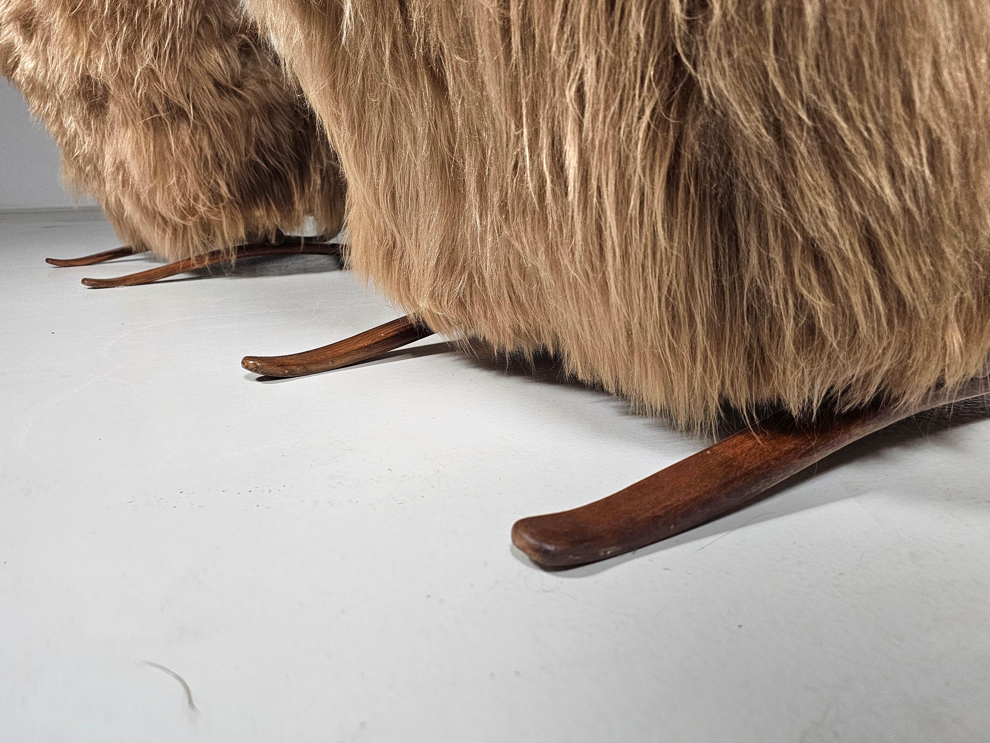 Sillas de salón Jindrich Halabala en piel de oveja de Mongolia beige, años 30 en venta 3