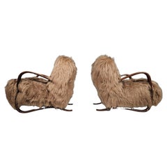 Sedie da salotto Jindrich Halabala in pelle di pecora mongola beige, anni '30