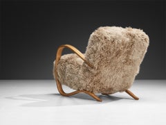 Jindřich Halabala Lounge Chair in lana d'agnello tibetana beige