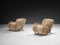 Jindřich Halabala Lounge Chairs in Beige Tibetan Lambswool