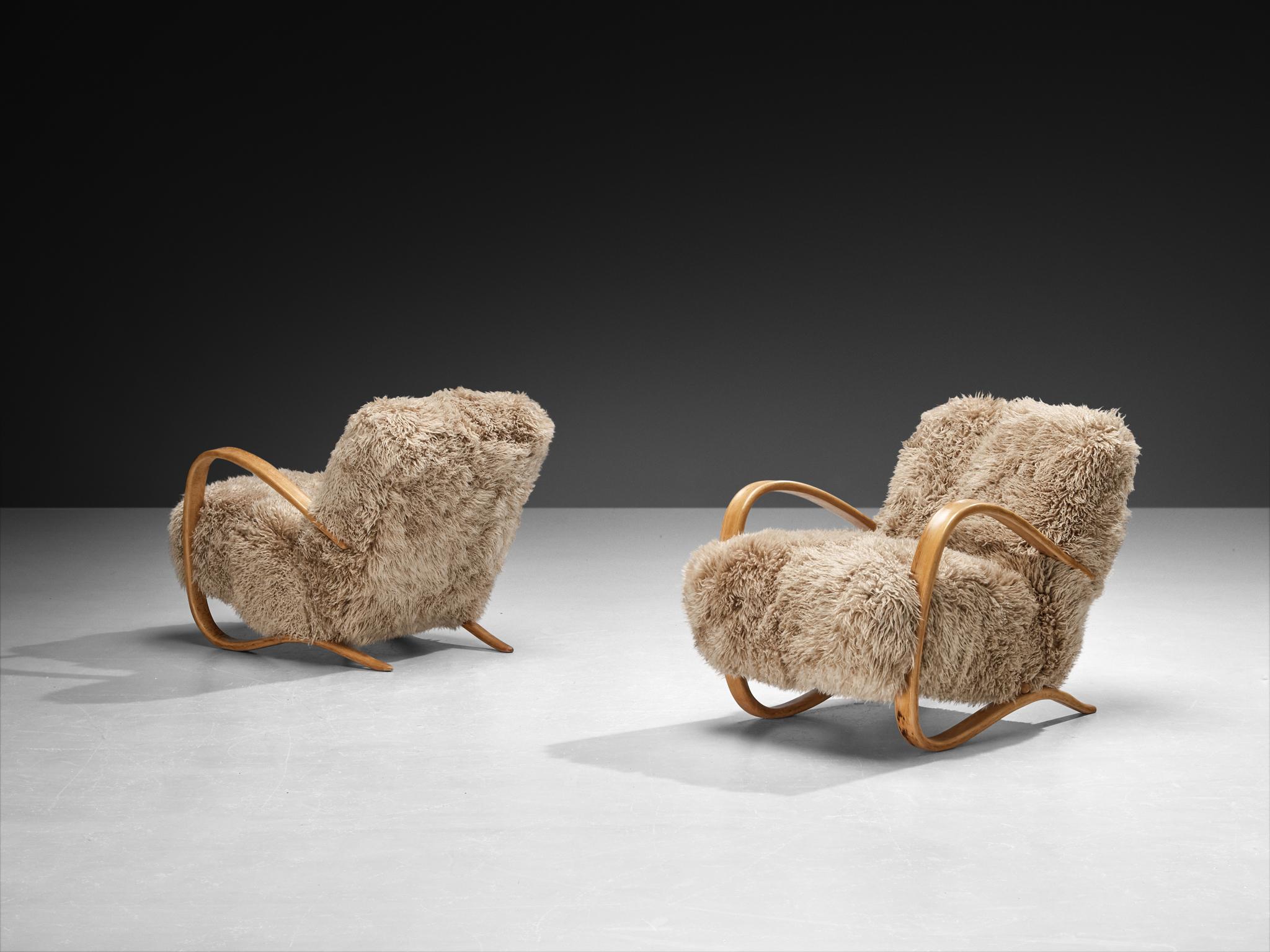 Jindřich Halabala Lounge Chairs in Beige Tibetan Lambswool For Sale at ...