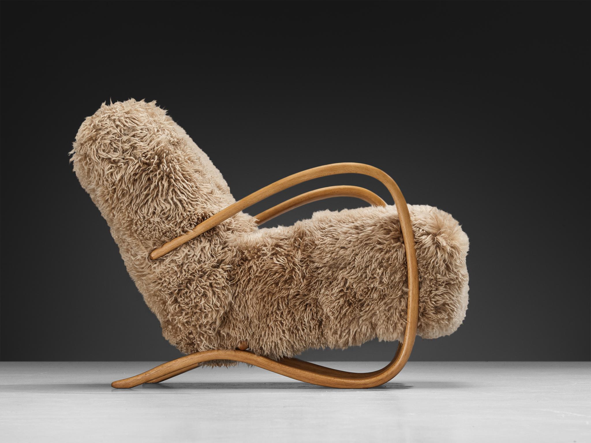 Sillones Jindřich Halabala de lana de cordero tibetana beige en venta 1