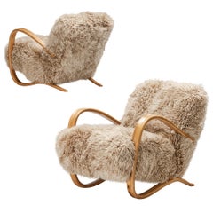 Jindřich Halabala Lounge Chairs in Beige Tibetan Lambswool