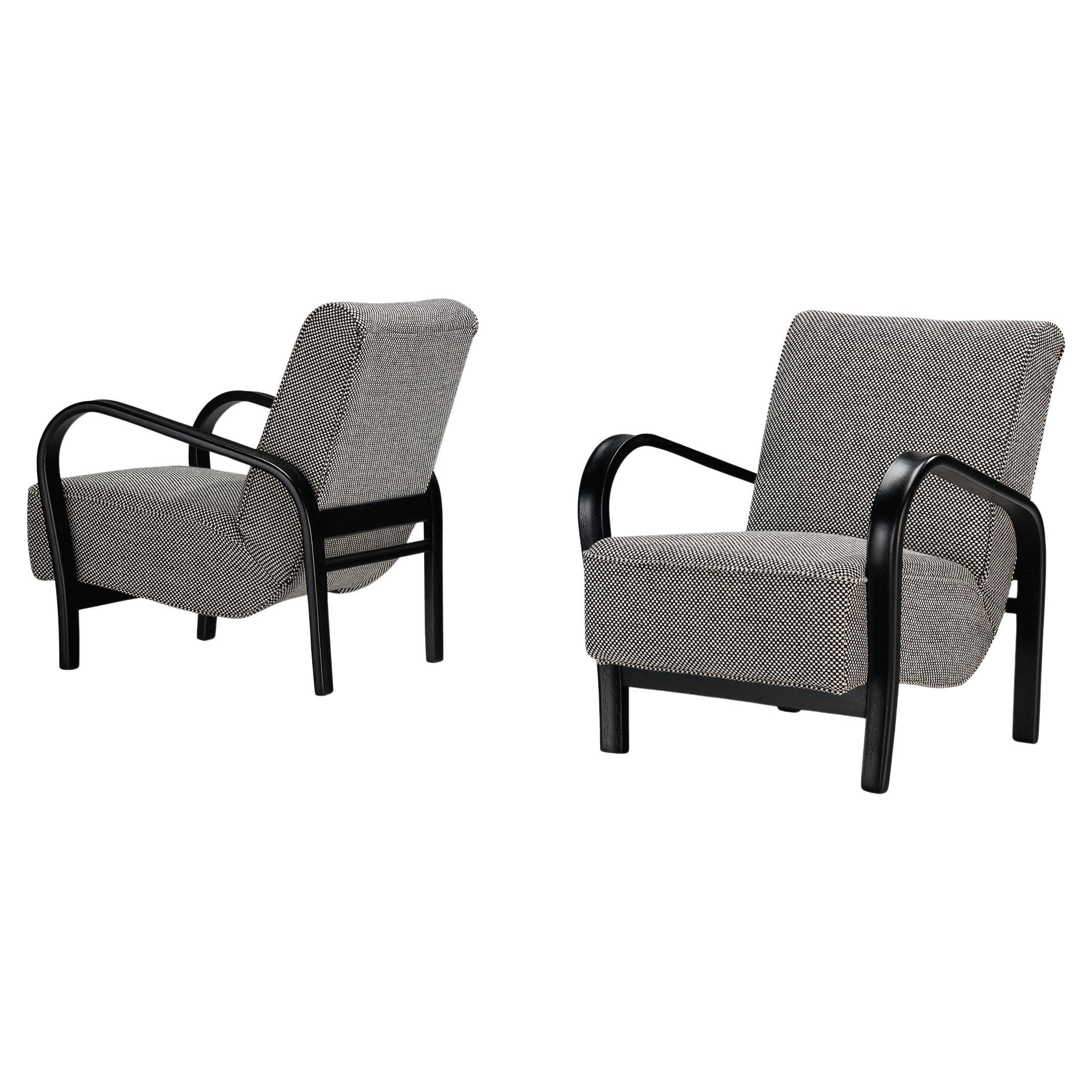 Jindrich Halabala Lounge Chairs in Black-and-White Checkered Upholstery