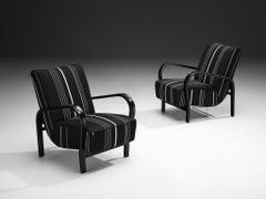 Jindrich Halabala Lounge Chairs in Black and White Striped Upholstery