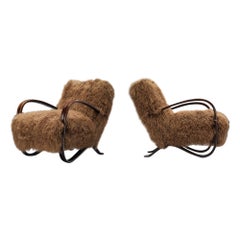 Jindrich Halabala Lounge Chairs in Brown Tibetan Lambswool