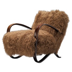 Jindrich Halabala Lounge Chairs in Brown Tibetan Lambswool