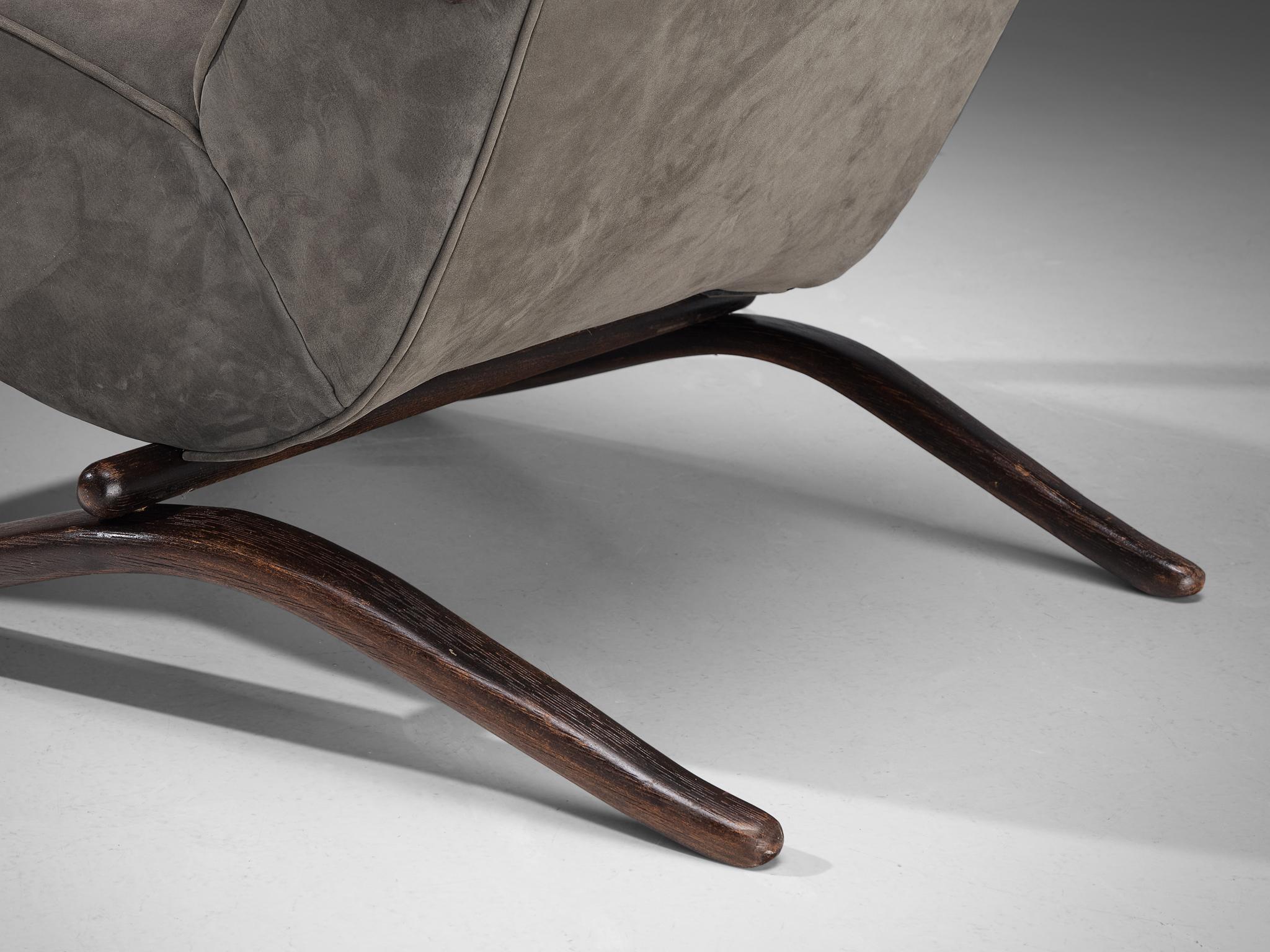 Jindrich Halabala Lounge Chairs in Grey Nubuck Leather For Sale 4