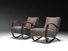 Jindrich Halabala Lounge Chairs in Grey Nubuck Leather