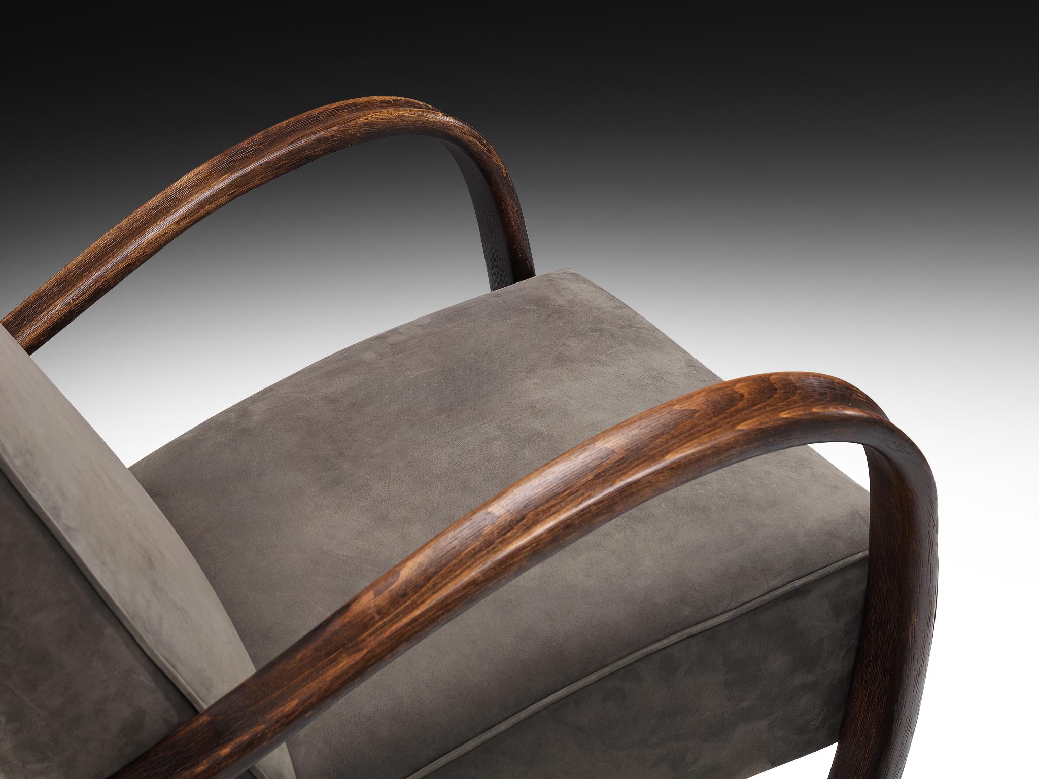 Sillas de salón Jindrich Halabala de cuero nobuk gris Checo en venta