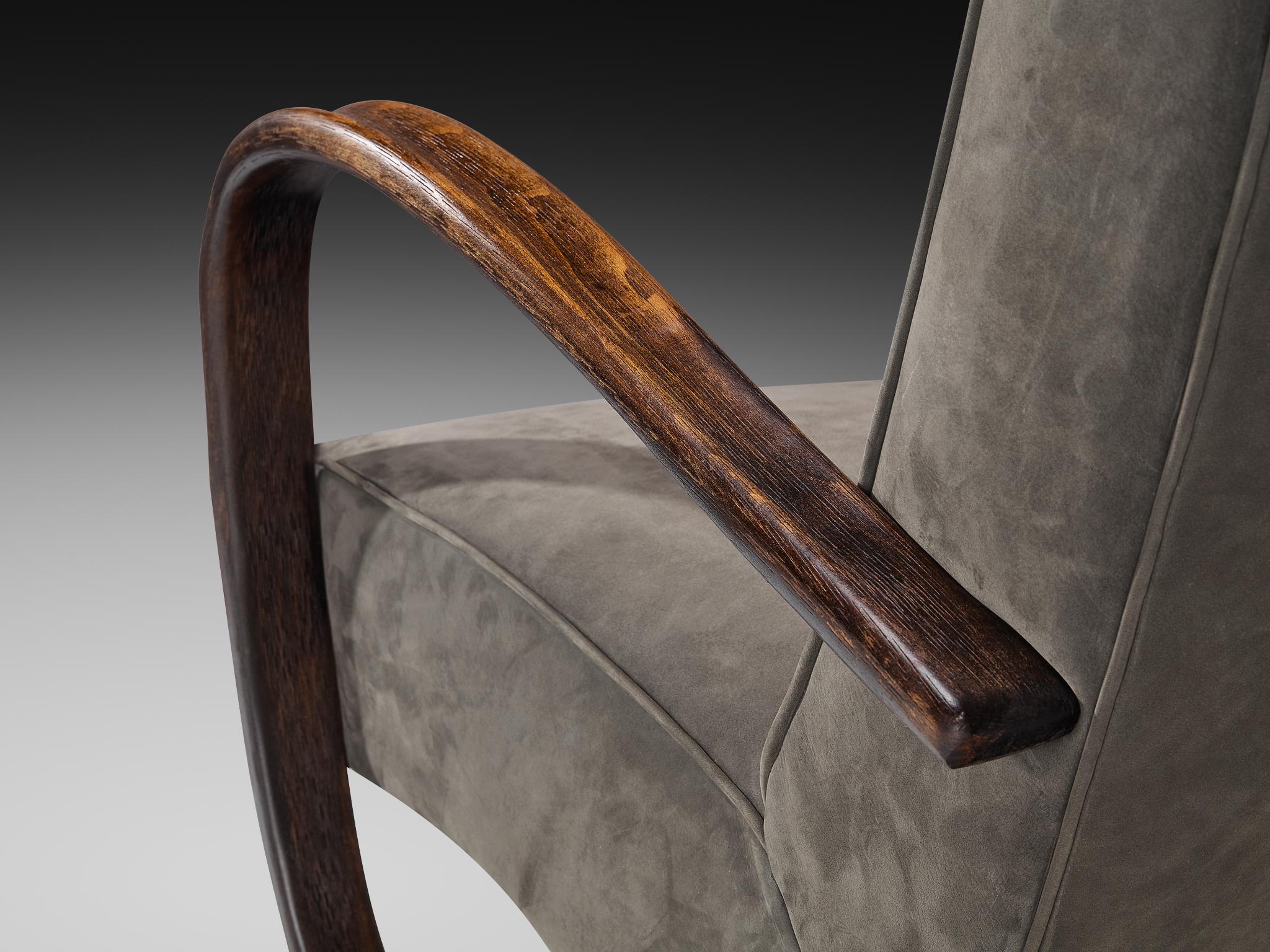 Sillas de salón Jindrich Halabala de cuero nobuk gris en venta 2