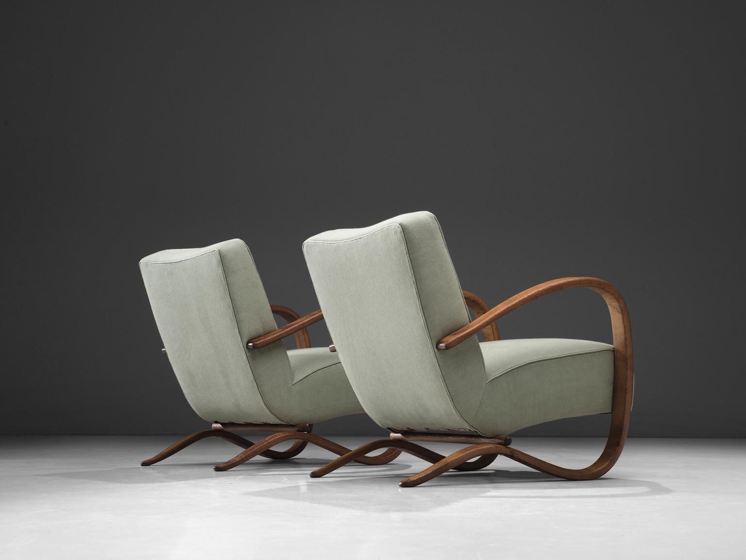 Czech Jindrich Halabala Lounge Chairs in Mint Green Upholstery 