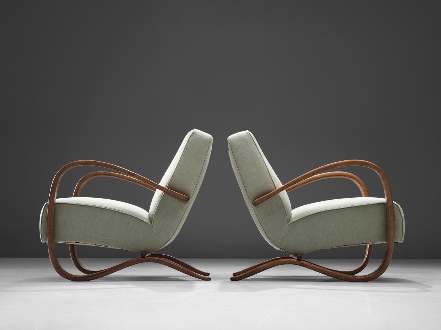 Fabric Jindrich Halabala Lounge Chairs in Mint Green Upholstery 