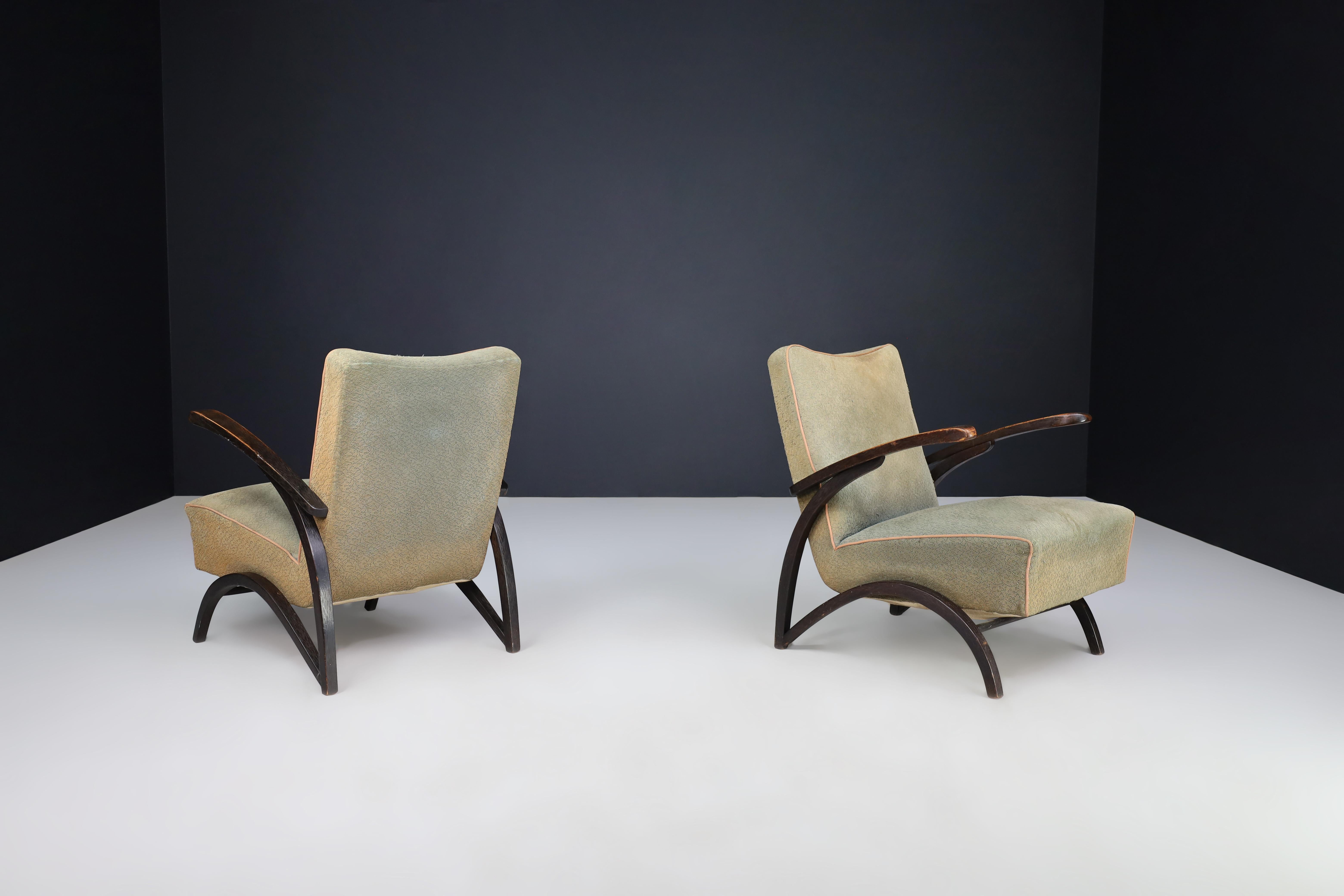 Art Deco Jindrich Halabala Lounge Chairs in Original Upholstery Czech Republic 1930. 