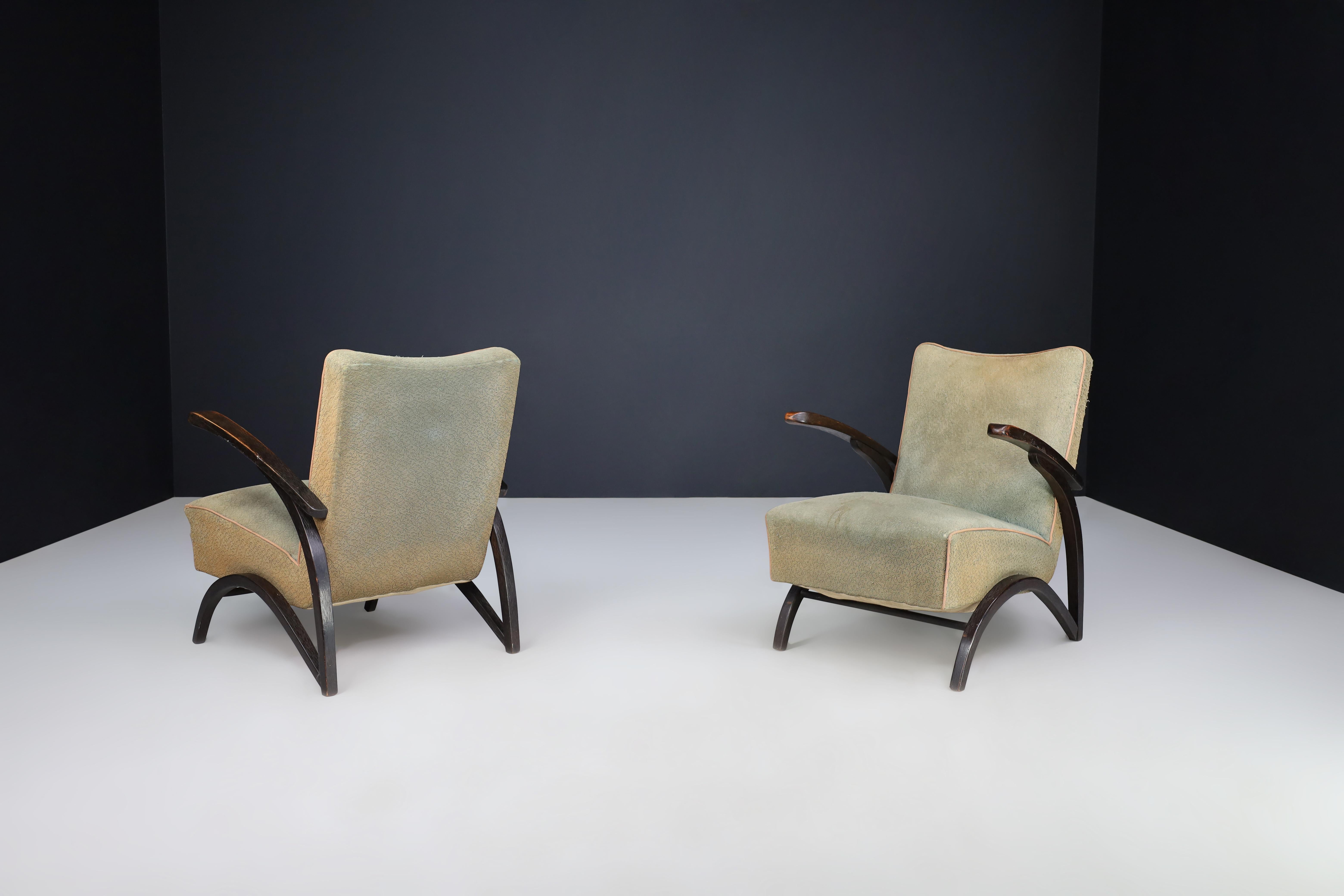 20th Century Jindrich Halabala Lounge Chairs in Original Upholstery Czech Republic 1930. 