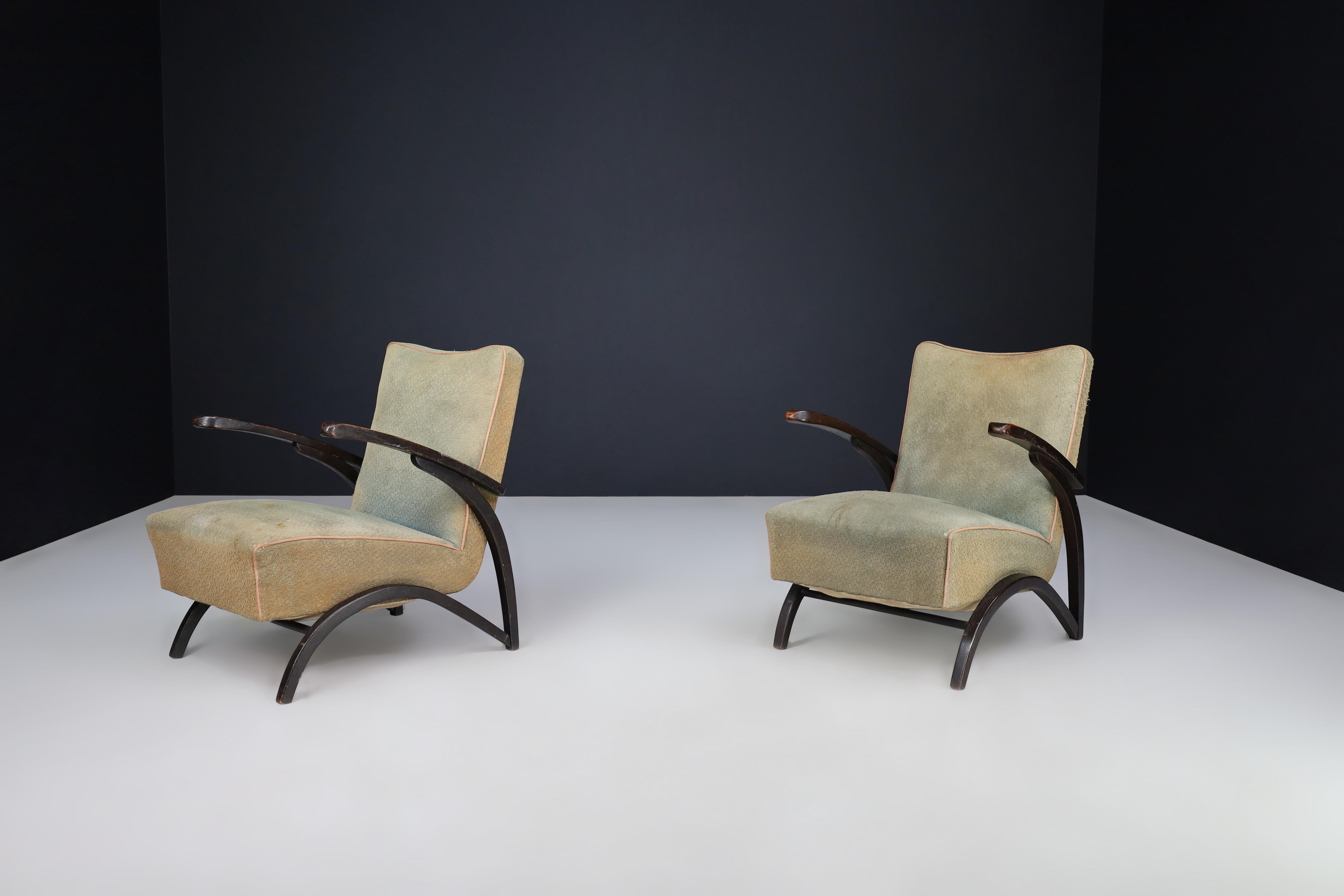 Fabric Jindrich Halabala Lounge Chairs in Original Upholstery Czech Republic 1930. 