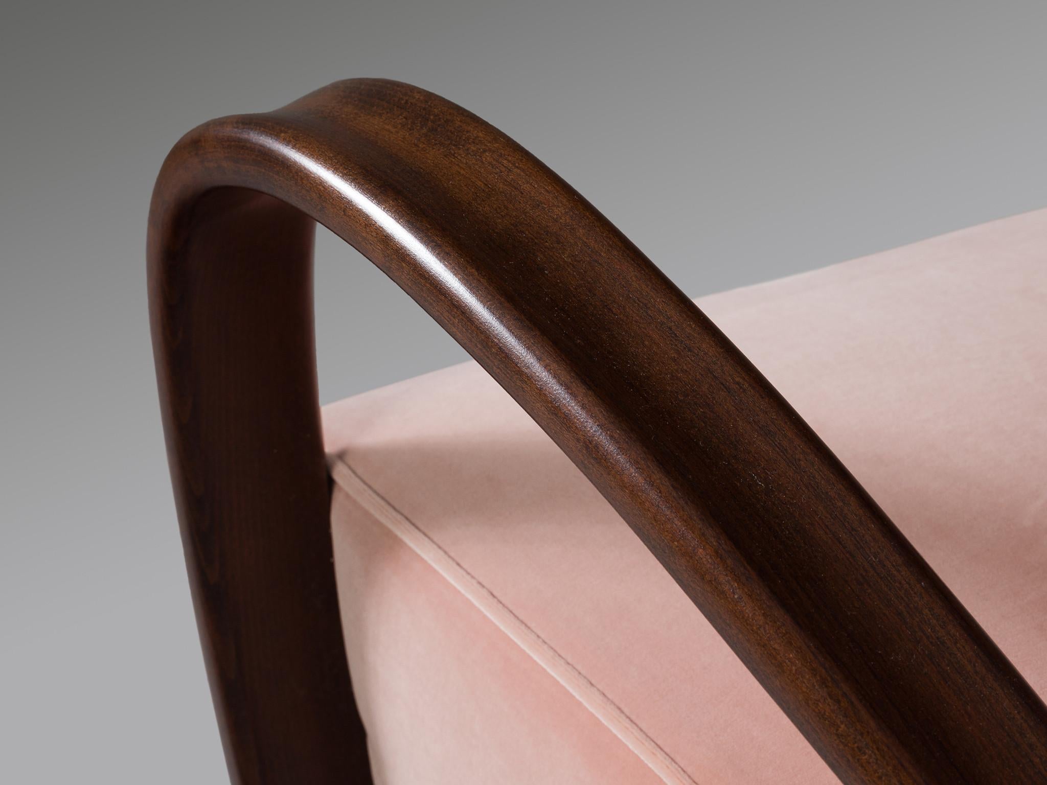 Czech Jindrich Halabala Lounge Chairs in Pink Velvet Upholstery