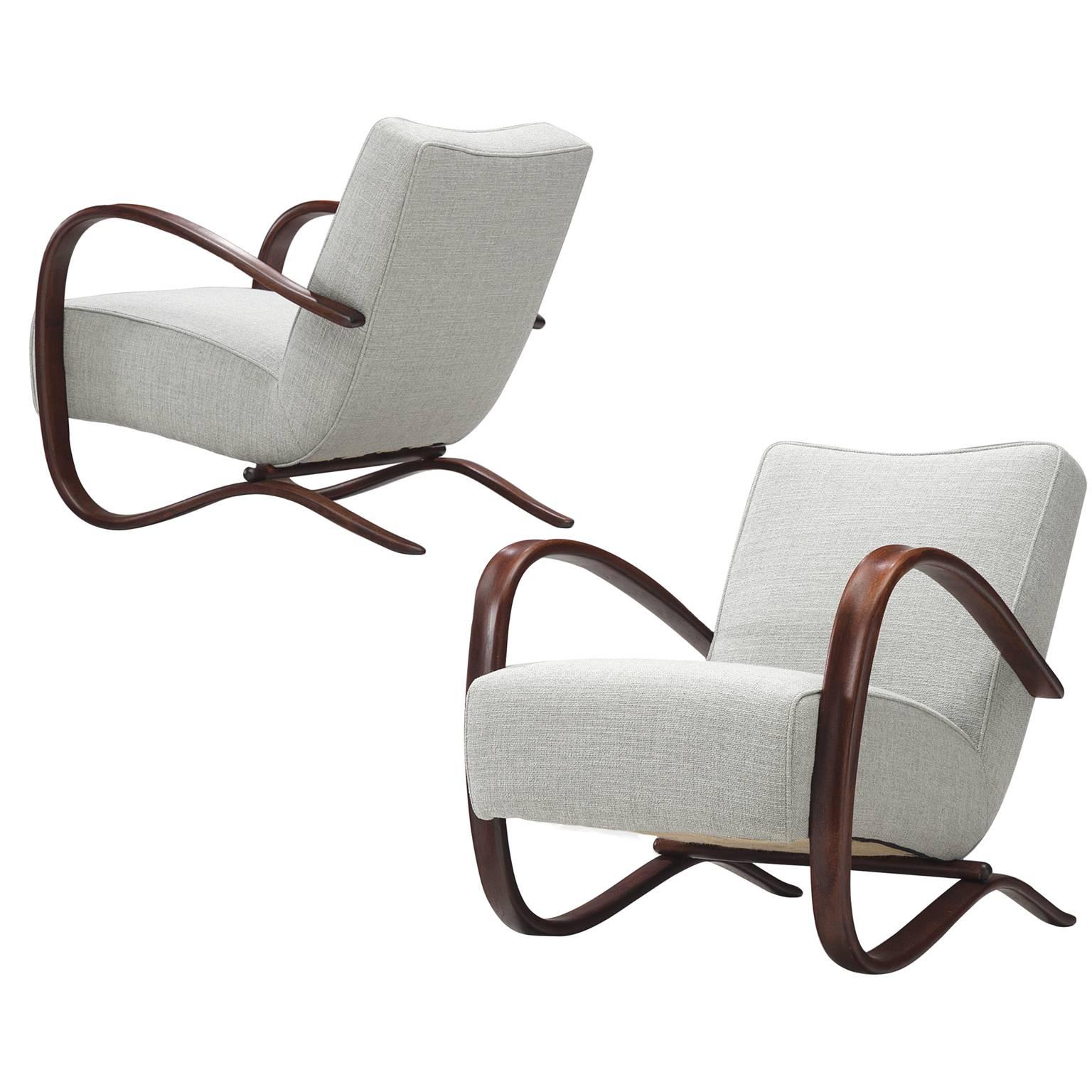 Jindrich Halabala Lounge Chairs in Reupholstered with Grey Fabric