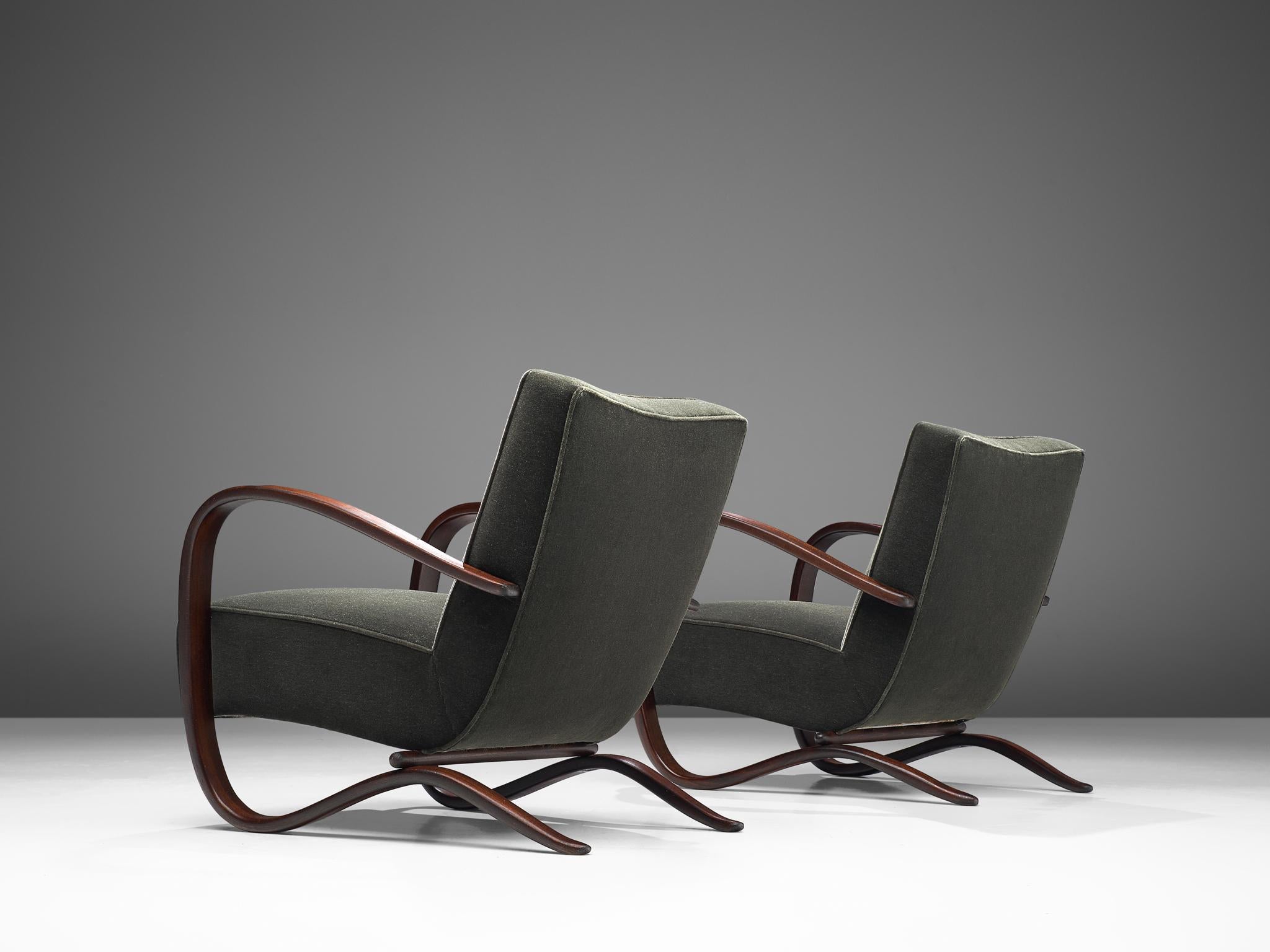 Mid-20th Century Jindrich Halabala Lounge Chairs in Teddy Mohair 