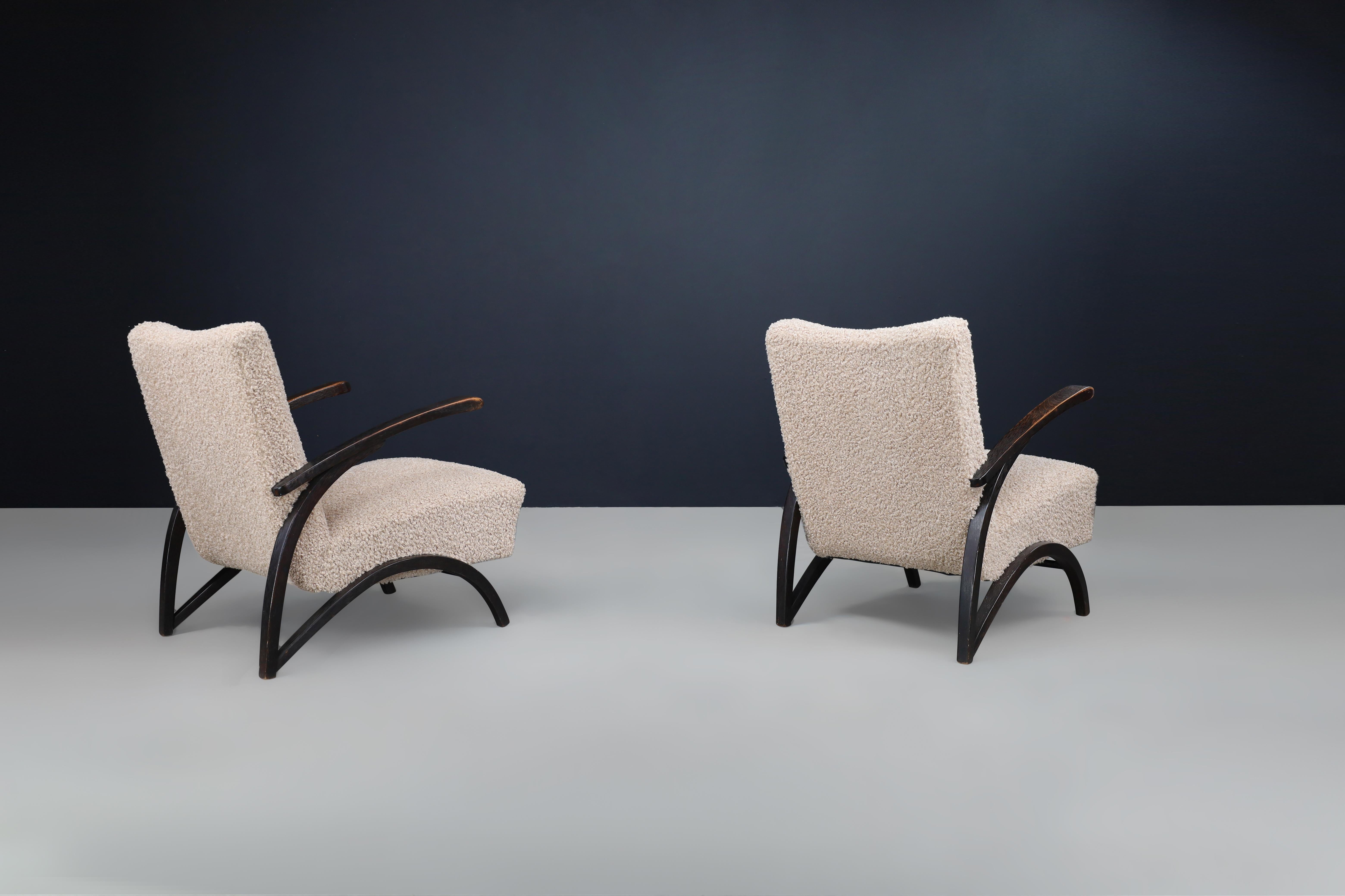 20th Century Jindrich Halabala Lounge Chairs in Teddy  Upholstery Czech Republic 1930.  For Sale