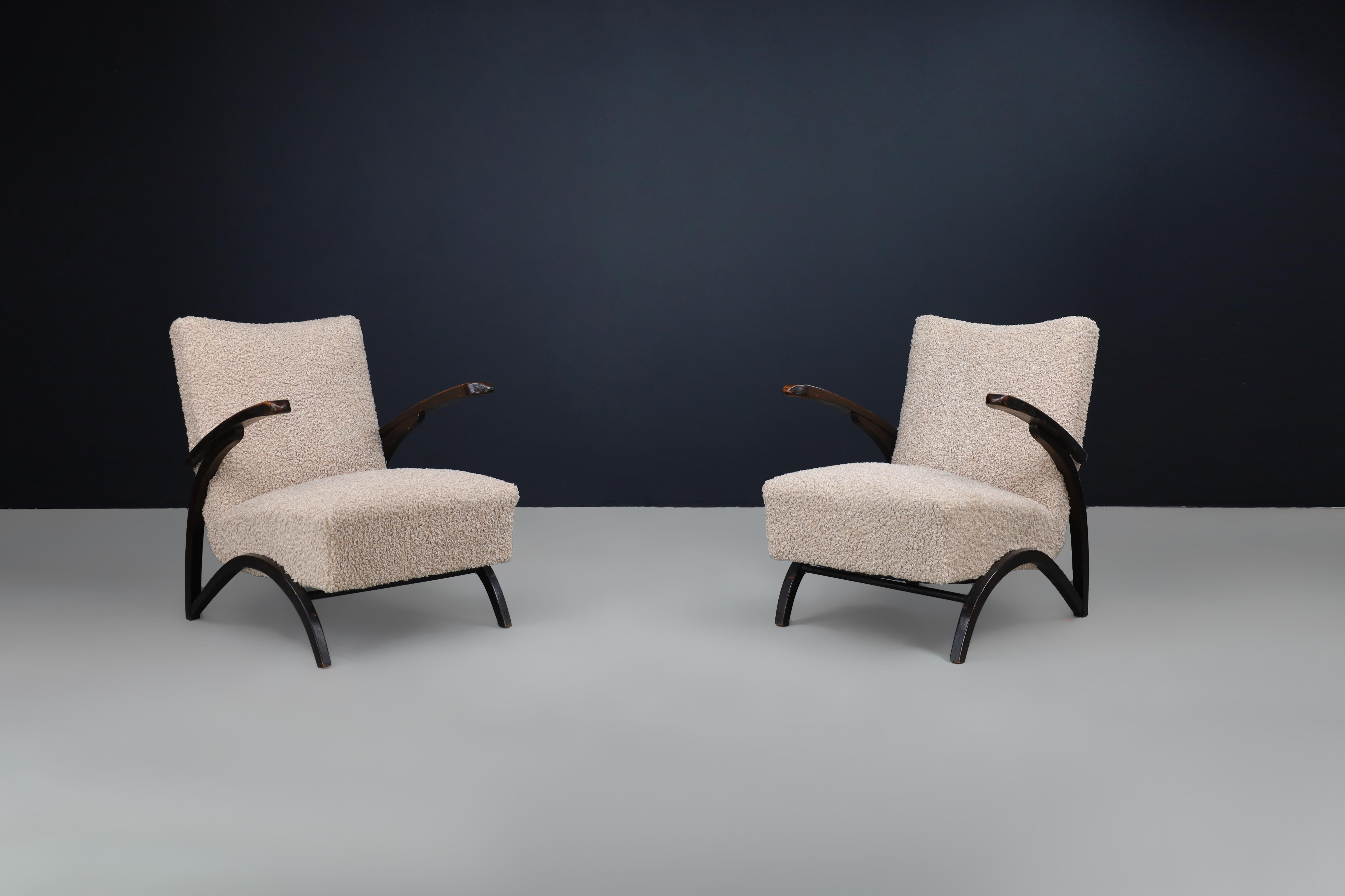 Jindrich Halabala Lounge Chairs in Teddy  Upholstery Czech Republic 1930.  For Sale 1