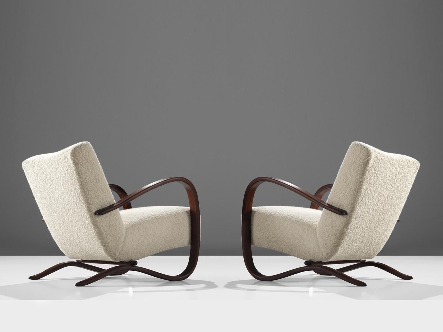 Jindrich Halabala Lounge Chairs in White Bouclé  2