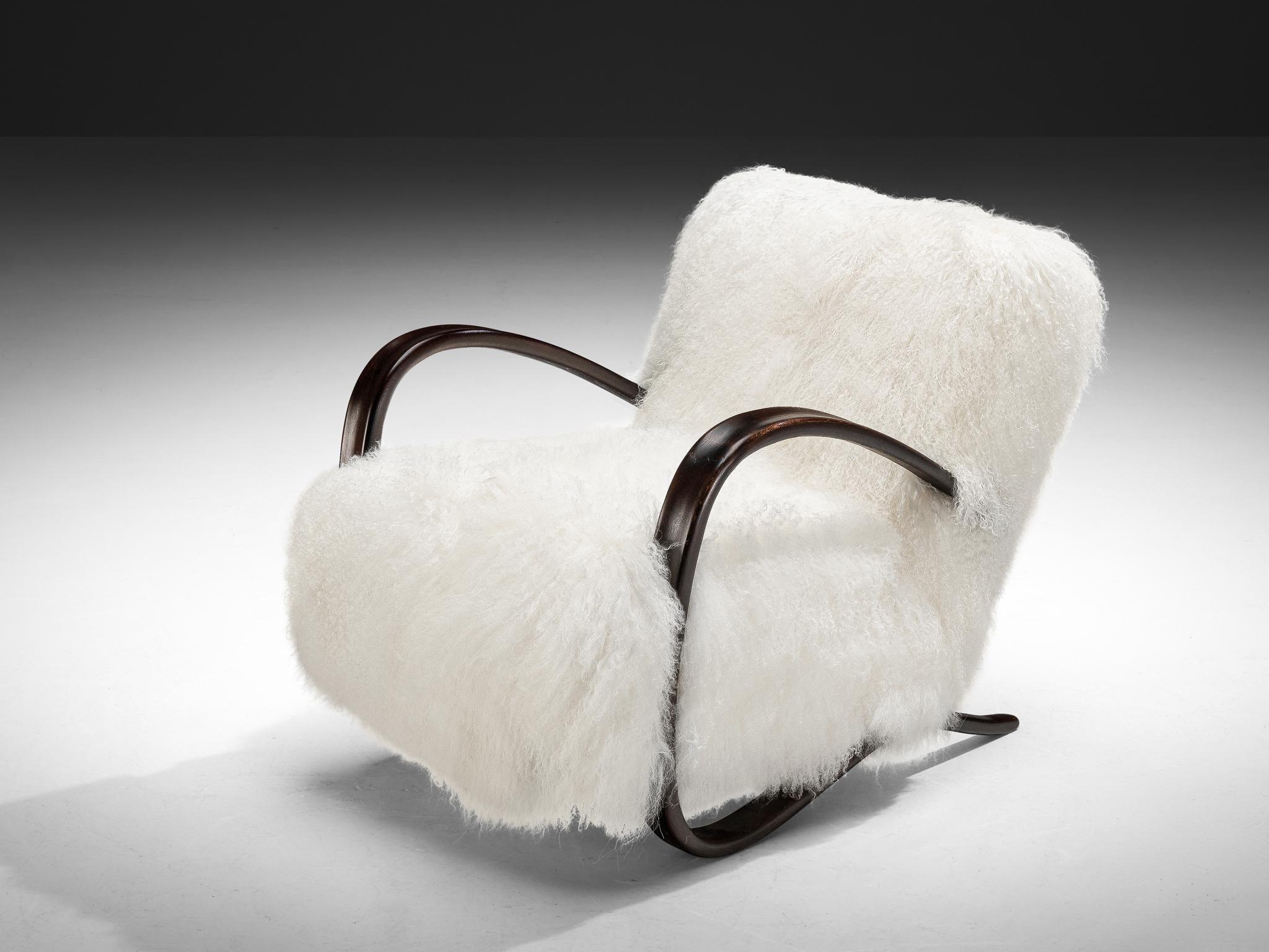 Chaises longues Jindrich Halabala en laine d'agneau tibétaine blanche en vente 4