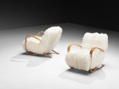Jindřich Halabala Lounge Chairs in White Tibetan Lambswool
