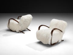 Jindrich Halabala Lounge Chairs in White Tibetan Lambswool