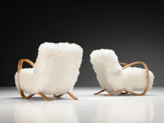 Jindřich Halabala Lounge Chairs in White Tibetan Lambswool