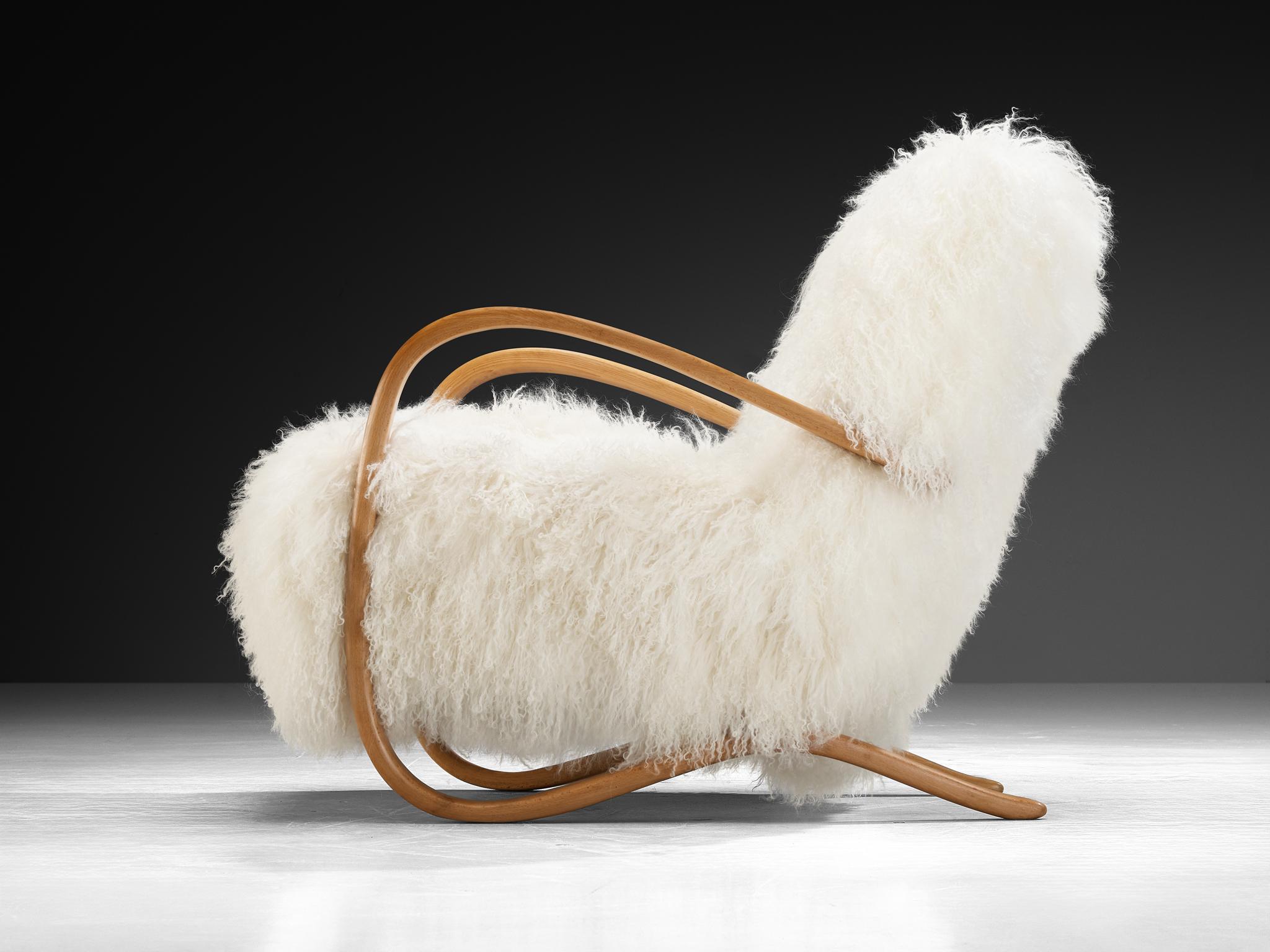 Laine Jindřich Halabala Chaises longues en laine d'agneau tibétaine blanche en vente
