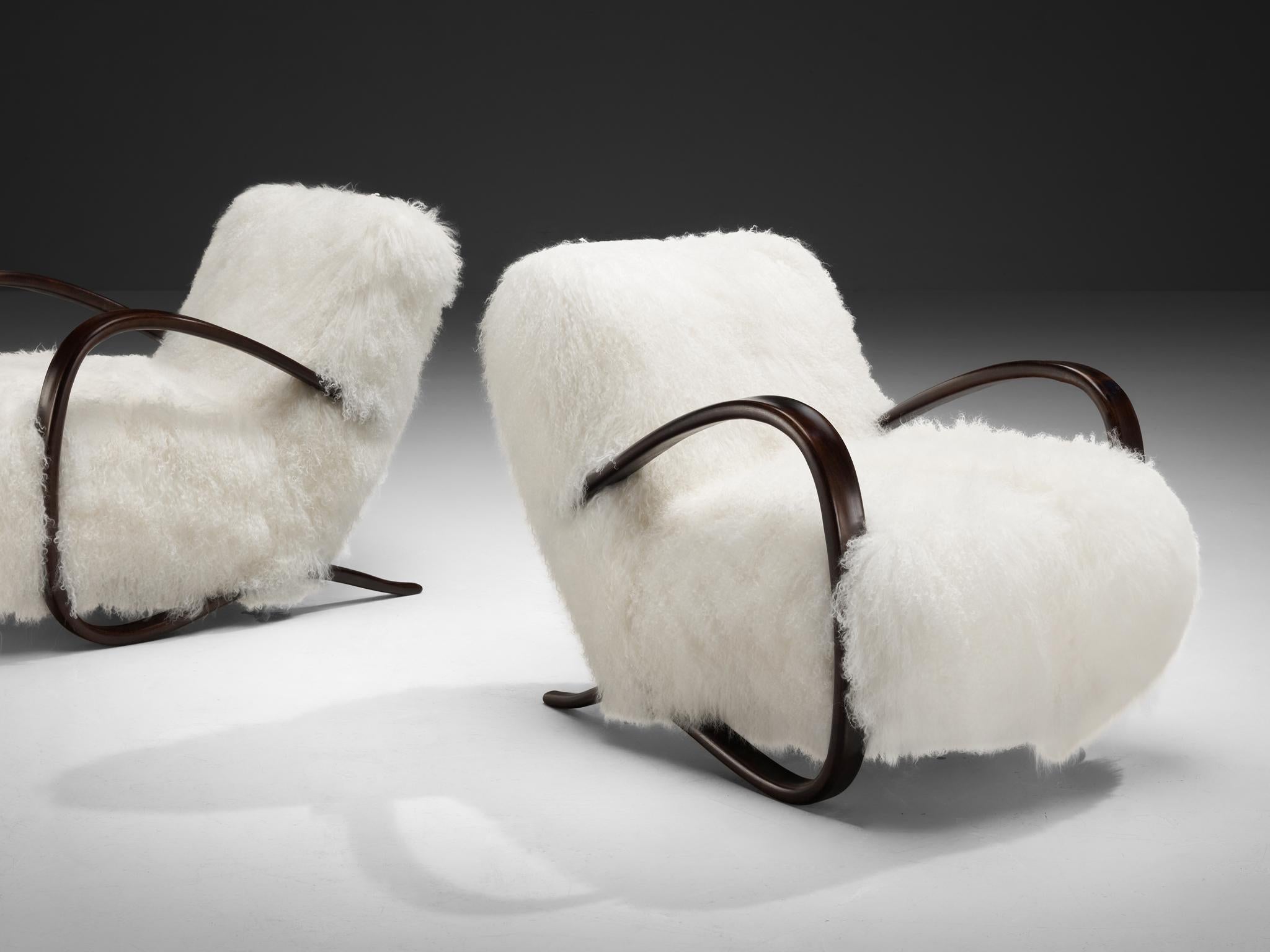 Chaises longues Jindrich Halabala en laine d'agneau tib�étaine blanche en vente 1