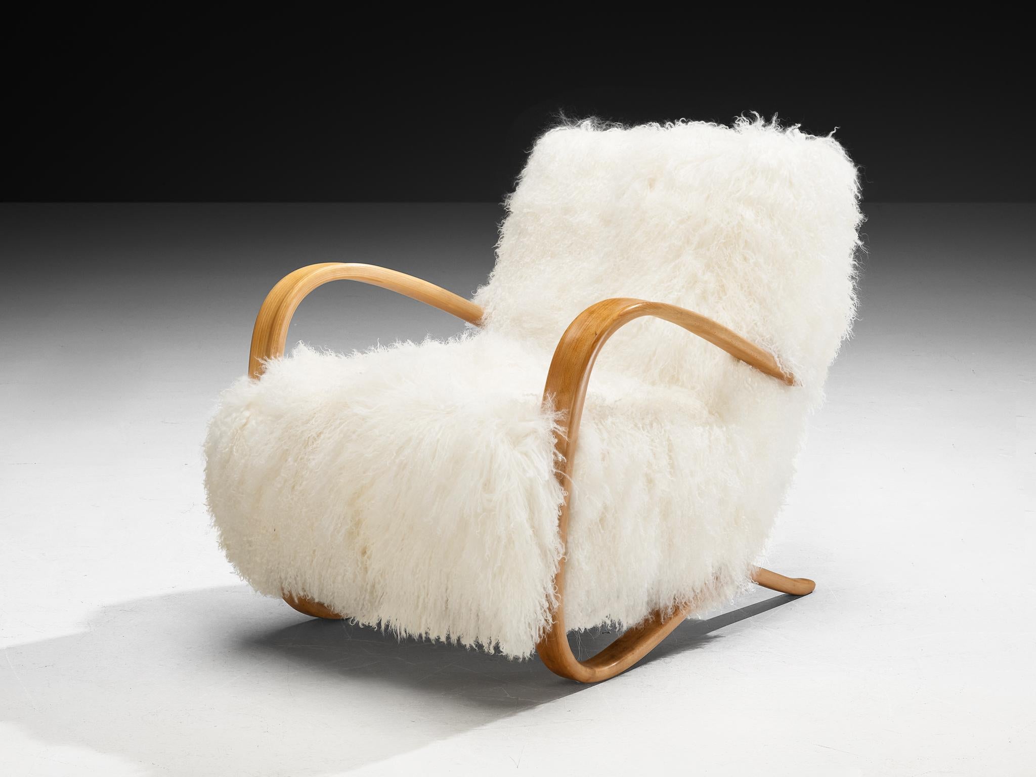 Jindřich Halabala Chaises longues en laine d'agneau tibétaine blanche en vente 2