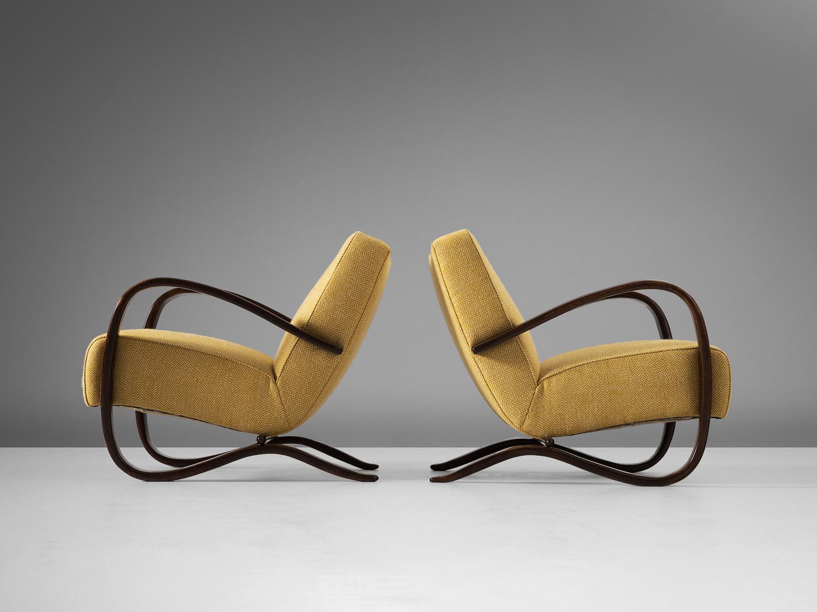 Jindrich Halabala Lounge Chairs in Yellow Upholstery  In Good Condition In Waalwijk, NL