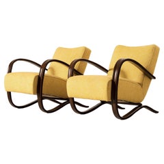 Jindrich Halabala Lounge Chairs in Yellow Upholstery 
