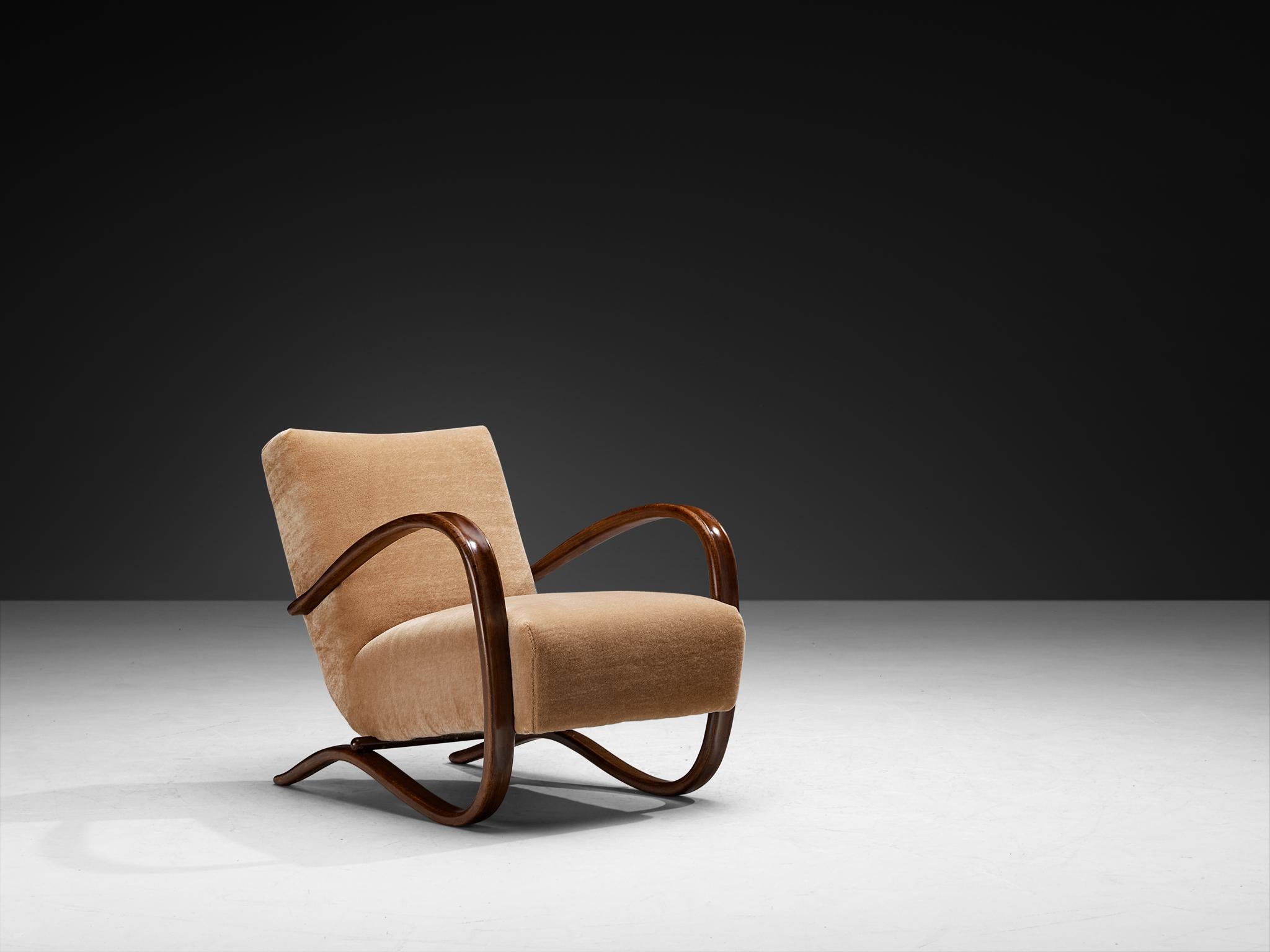 Jindrich Halabala Lounge Chairs gepolstert in braunem Pierre Frey-Stoff (Art déco) im Angebot