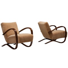 Jindrich Halabala Lounge Chairs Upholstered in Brown Pierre Frey Fabric