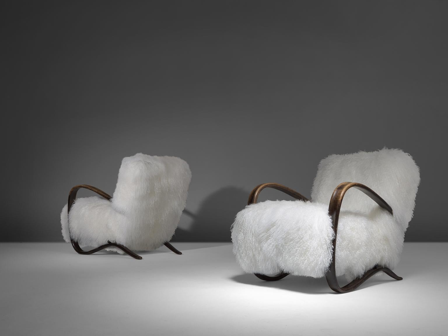 Wool Jindrich Halabala Lounge Chairs with Tibetan Lambswool