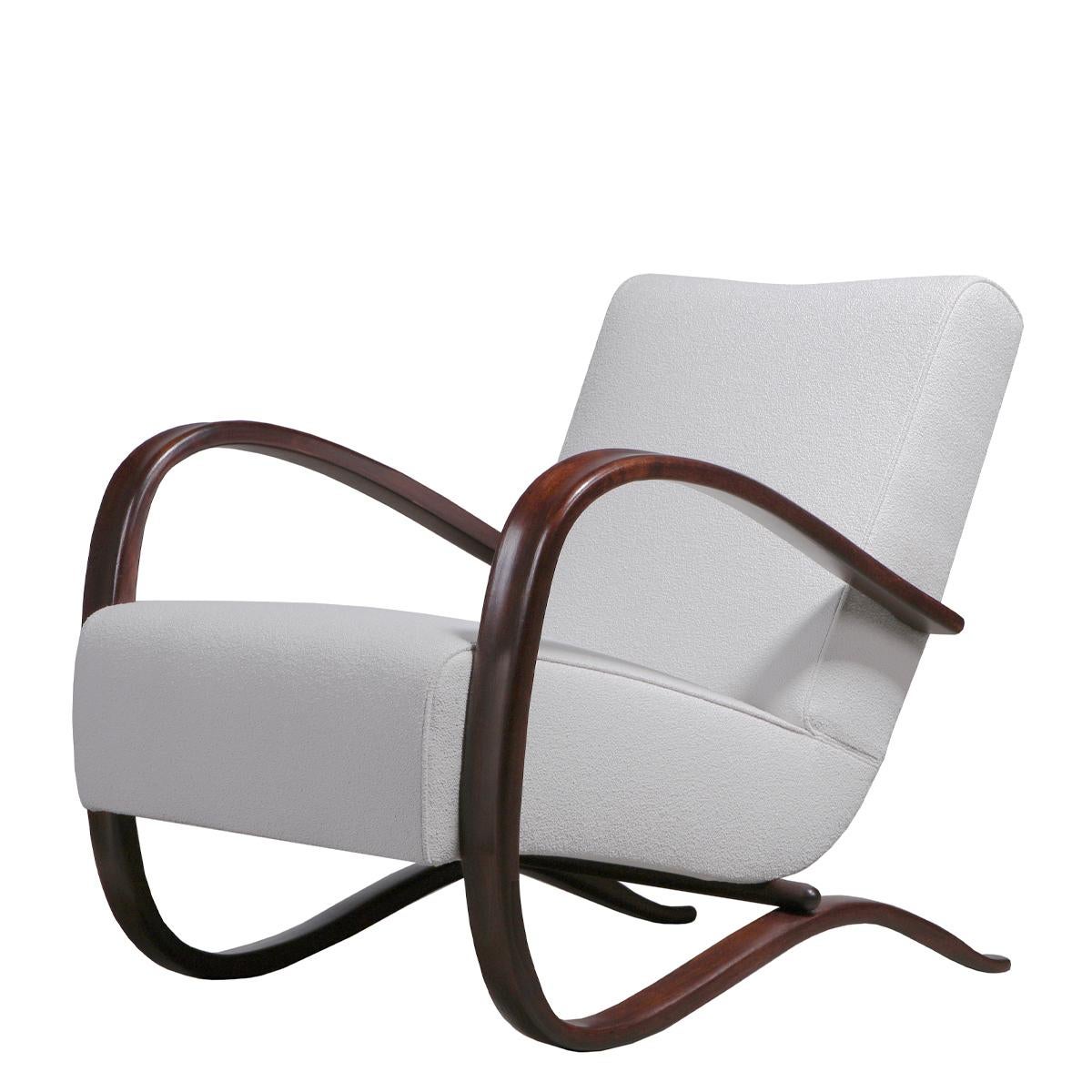 Jindřich Halabala Model "H-269" Lounge Chair in Cream Upholstery, 1930s For Sale