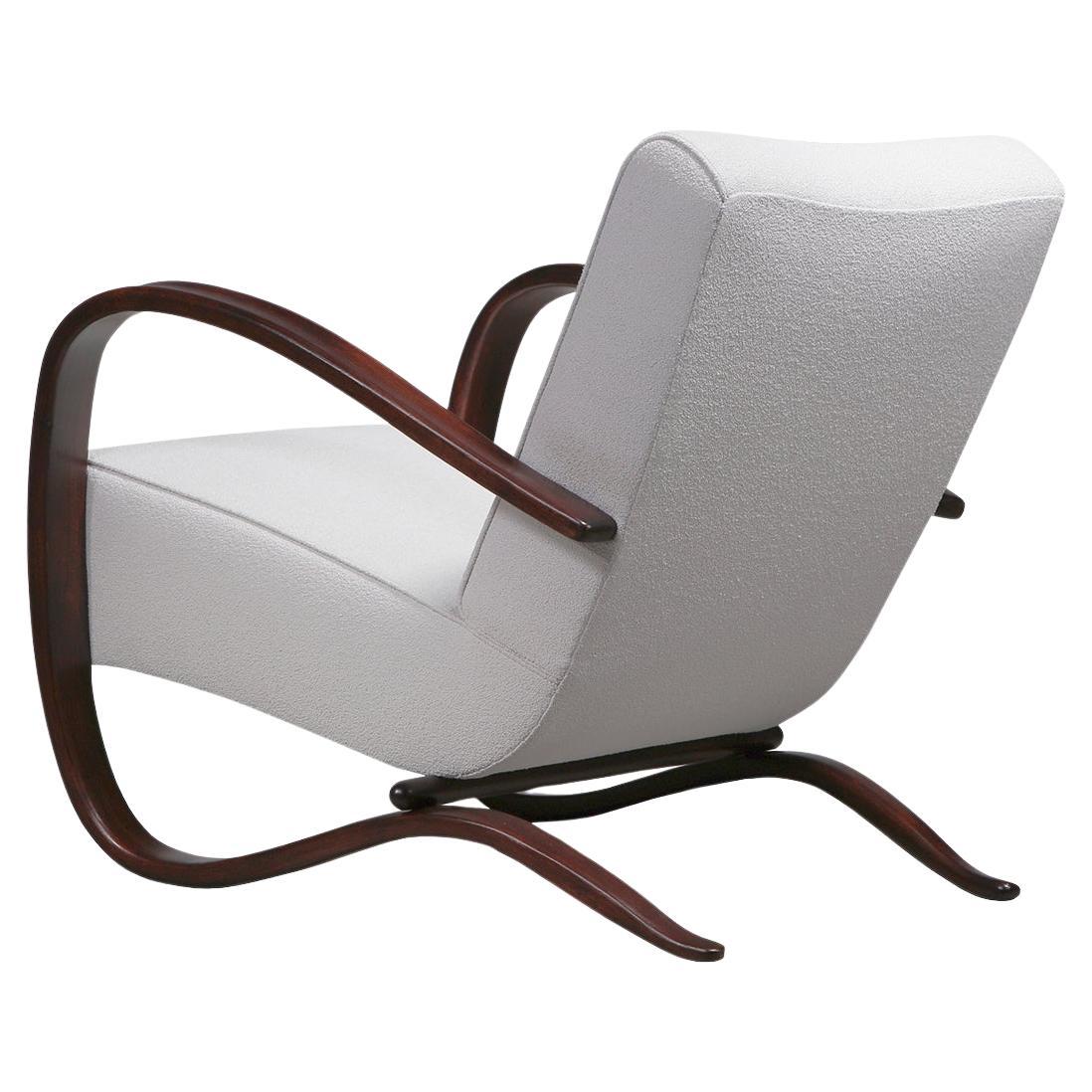 Jindřich Halabala Model "H-269" Lounge Chair in Wood and Fabric, 1930s For Sale