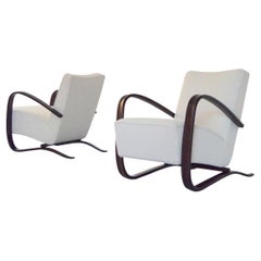 Jindrich Halabala Pair of Model H-269 Lounge Chairs in Cream Upholstery, 1930s