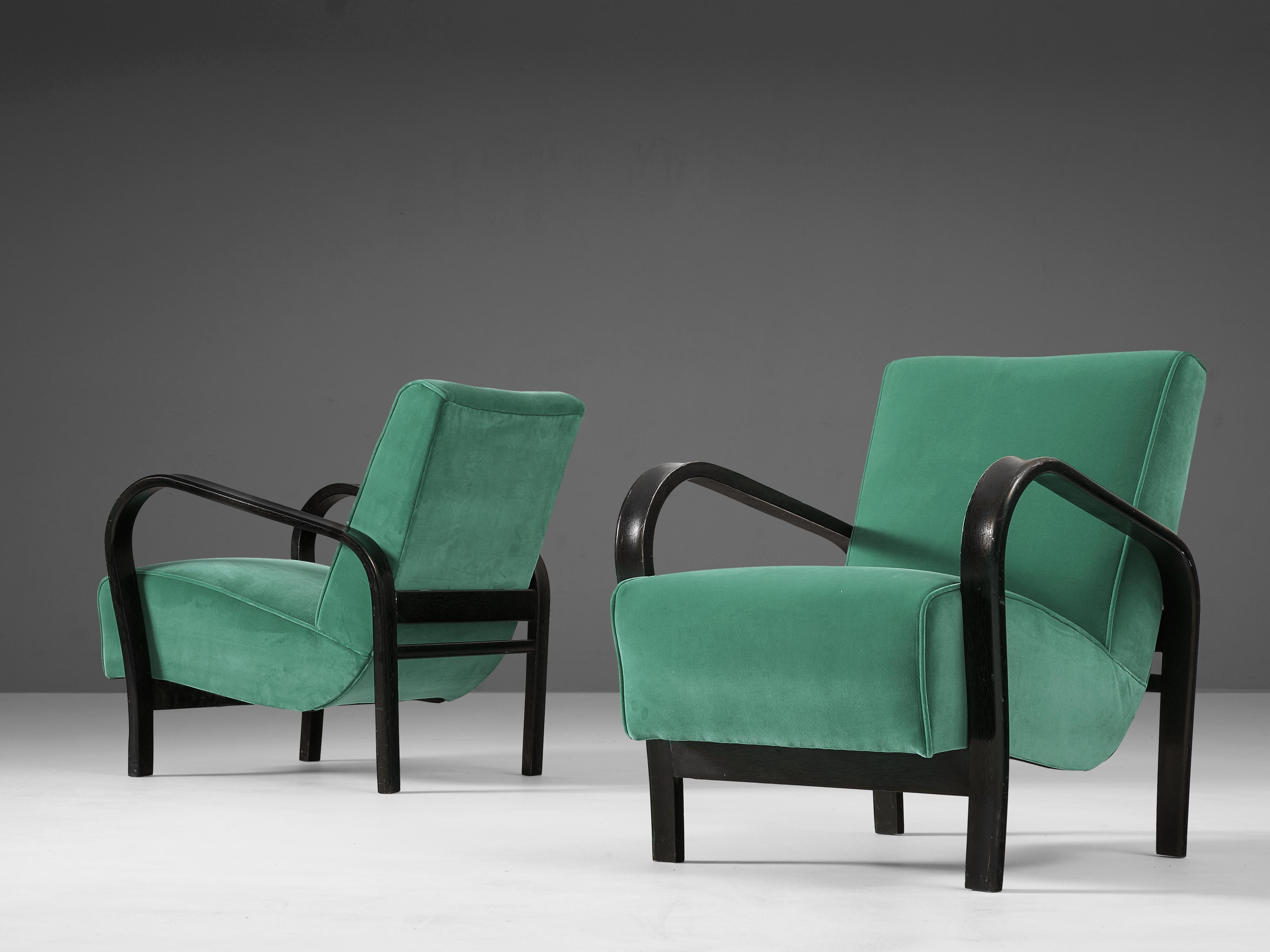 Art Deco Jindrich Halabala Lounge Chairs in Green Fabric For Sale