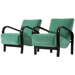Vintage Jindrich Halabala Lounge Chairs in Green Fabric