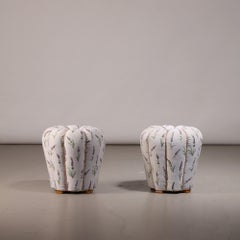 Jindřich Halabala Pair of Art Deco 'Tulip' Stools in Floral Fabric, 1930s