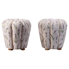 Jindřich Halabala Pair of Art Deco 'Tulip' Stools in Floral Fabric, 1930s