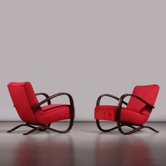 Jindřich Halabala Pair of 'H-269' Armchairs in Beech and Fabric, 1930s